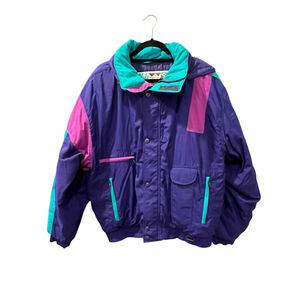 Vintage 90's NILS Size 2XL Ski Jacket Colorful Puffer Pockets Zip Snap Retro